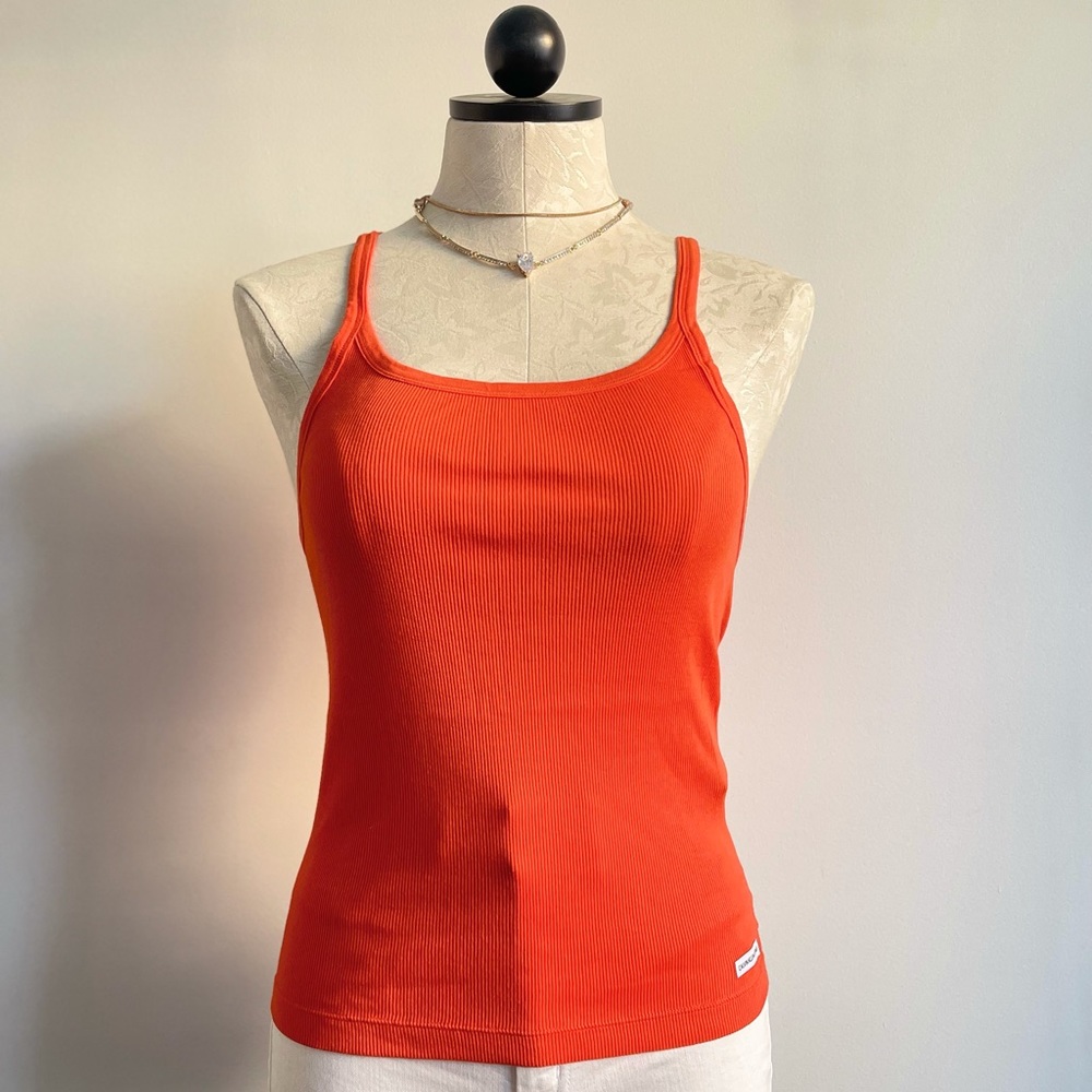 CK Calvin Klein Jeans Orange Basic Ribbed Racerback Spaghetti Strap Tank Summer - Picture 3 of 7
